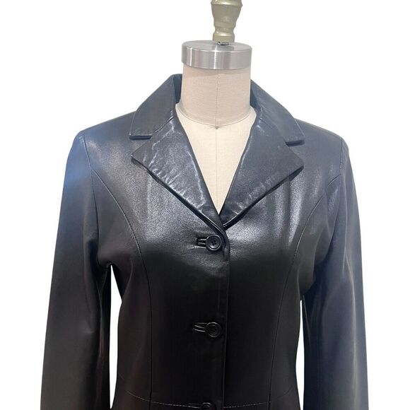 Women’s Vintage Mario Romano Black 100% Leather Coat Size EU 38 Florence… - Picture 4 of 12